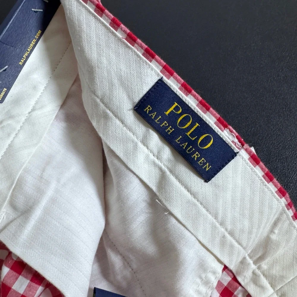 Polo Ralph Lauren Shorts Mens 35 Red White Gingham Cotton Chino Preppy